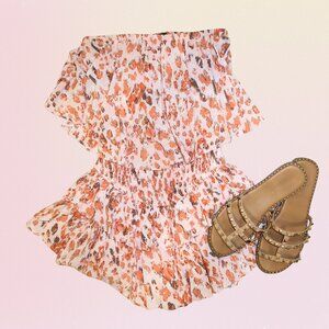 fab'rik Leopard Print Strapless Romper – Pink/Orange (S)
